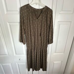 Garnet Hill Poet Knit Dress Womens Sz M Brown Smocked Stretch Bohemian Peasant